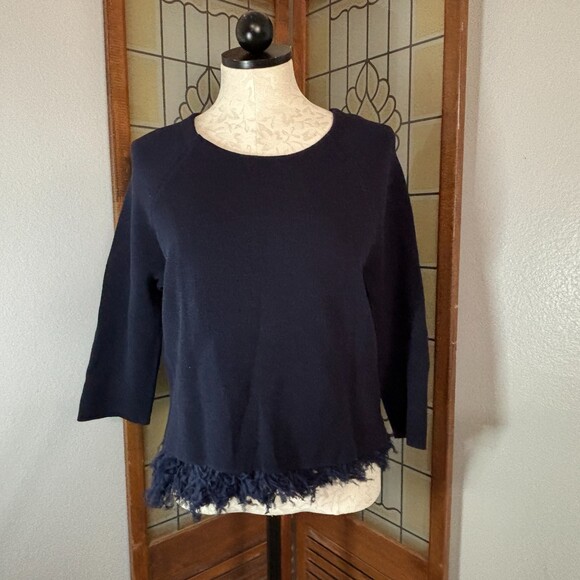 J. Crew Collection Navy Chiffon Fringe Sweater Top Size S - Picture 1 of 8